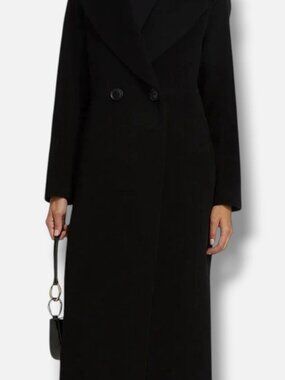 Mercer Collective Women's Black Faux Fur-Collar Maxi Wool Coat Size XS